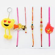 3 Kid Rakhi Set with a Lumba for Bhabhi and 2 Kids Rakhis.