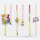 2 Pair of Golden Color Bhaiya and Bhabhi Rakhi with 2 Kids Rakhi.