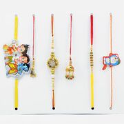 2 Pair of Golden Color Bhaiya and Bhabhi Rakhi with 2 Kids Rakhi.