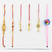 Sandalwood 2 Brother Rakhi with 4 Golden Rakhi for Bhabhi and 1 Kid Rakhi set of 6