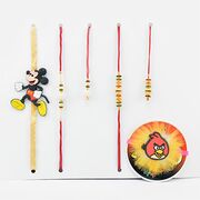 2 Pair of White and Golden Color Bhaiya Bhabhi Rakhi with 2 Kids Rakhi.