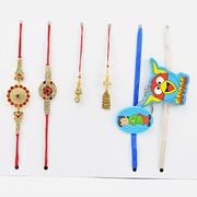 Studded Jewel 2 Pair of Bhaiya Bhabhi Rakhi with 2 Kids Rakhi.