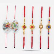 4 Pearl and Meena Work Studded Diamond Brother Rakhi with 2 Kids Rakhi Set of 6
