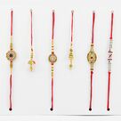 Golden Color Pair of 2 Bhaiya Bhabhi Rakhi with 2 Extra Brother Rakhi.