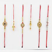 Golden Color Pair of 2 Bhaiya Bhabhi Rakhi with 2 Extra Brother Rakhi.