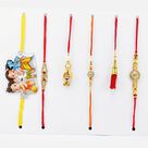 Magnificent Combo of Jewel and Golden color Rakhis 3 Brother 2 Ladies and a Kid