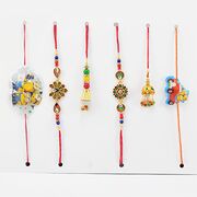 2 Golden and Peacock Bahaiya Bhabhi Pair with Minions 2 Kids Rakhis Set of 6.