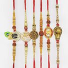 Auspicious Set of Amazing Rakhis of Rudraksha Shivling Om and Shri Krishna Rakhis Set of 6