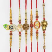 Auspicious Set of Amazing Rakhis of Rudraksha Shivling Om and Shri Krishna Rakhis Set of 6