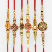 Divne Swastika Om Mauli and Kundan Meena Work Beautiful Rakhi Brother Set of 6