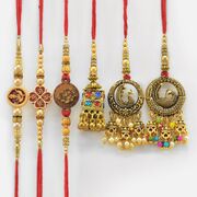 Shri Ganesha Om and Sandalwood Pattern 3 Brother with Stylish Rich Lumba 3 Rakhis