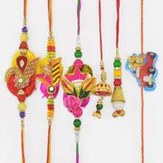 Zardosi Work Brautiful Colorful 3 Brother Rakhis with 2 Amazing Beads Lumba Rakhis and Minions Kids Rakhi