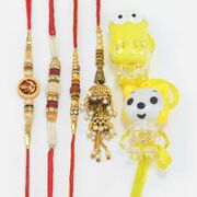 Special Thread Rakhi Beautiful 3 Brother Rakhis with Stylish Lumba and Minions Lighting Kid Rakhis Set of 6