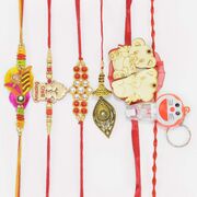 Astoinish Elegant Amazing Looking Stylish 3 Brother Rakhis with 1 Lumba and Cartoon Kids Rakhis