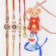 Bro Peacock and Meena Work Design 3 Brother Rakhis with Single Lumba and Kids Rakhi for Girl and Boy