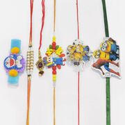 Marvelous Bhaiya Bhabhi Rakhis Set with 4 Minions and Doremon Kids Rakhis