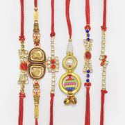 Bhaiya Bhabhi Magnificent Rakhis with 4 Small Brother Jewel Mauli Rakhis total 6 Rakhis