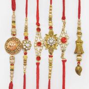 Beautiful Set of Amazing Different Design 5 Brother Rakhis with 1 Lumba Rakhi for Bhabhi