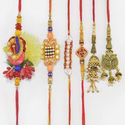 Zardosi Design and Om Written Awesome 4 Brother Rakhis with 2 Fine Work Rich Lumba Total Set of 6 Rakhis