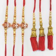 Couple Set of Rakhis Amazing 3 Brother and 3 Beautiful Lumba Rakhis Set of 6