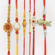 Sandalwood Mauli and Jewels Special Marvelous Amazing Looking 6 Brother Rakhis Set