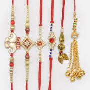 2 Pair of Bhaiya Bhabhi Rakhis Set with 2 Small Brother Jewel Rakhis