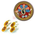 Pearl Leaf Border Pooja Thali with Kaju Raj Bahar