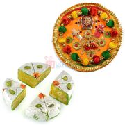 Ganesha Paper Meshi Pooja Thali and Kaju Diamond Cake