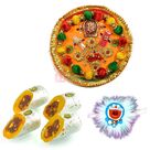 Gorgious Pooja Thali Kids Rakhi and Sweet Rakhi Hamper