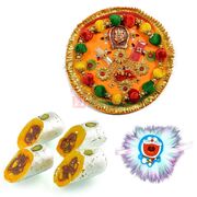 Gorgious Pooja Thali Kids Rakhi and Sweet Rakhi Hamper