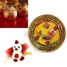 Paper Meshi Ganesha Rope Pooja Thali with Sweet and Kids Rakhi