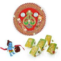 Rakhi Pooja Thali Sweets and Kids Krishna Rakhi