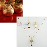 Big Pearl Jewellery with Kaju Kalash Sweet Gift