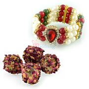 Beautiful Pearl Diamond Bracelet with Kaju Rose Laddu