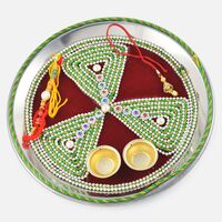 Green Dori Tri Floral Pearl Designer Rakhi Pooja Thali