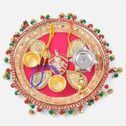 Fascinating Leaf Vighnaharta with Hanging Border Rakhi Pooja Thali