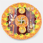 Golden Swastik Handcrafted with Mauli Border Rakhi Pooja Thali