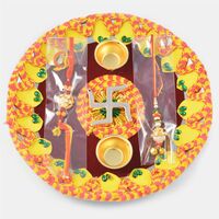Golden Swastik Handcrafted with Mauli Border Rakhi Pooja Thali