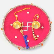 Simple Diamond Swastik Stainless Steel Rakhi Pooja Thali