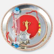 Simple Gajanan with Gota Border Rakhi Pooja Thali