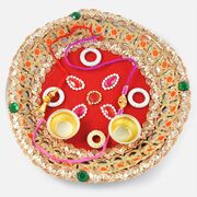 Magnificent Kundan and Gota Rakhi Pooja Thali