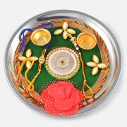 Gracefully Designed Zardozi Rakhi Pooja Thali