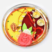Dual Tone Ganpati with Rose Rakhi Pooja Thali