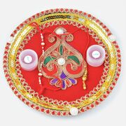 Centered Pearl Zardozi Rakhi Pooja Thali