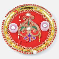 Centered Pearl Zardozi Rakhi Pooja Thali