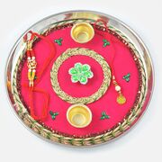 Designed Green Kundan Rakhi Pooja Thali