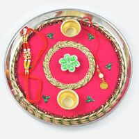 Designed Green Kundan Rakhi Pooja Thali
