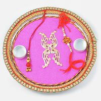 Shiny Purple Zardozi Rakhi Pooja Thali