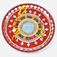 Shiny Mirror and Kundan Designer Rakhi Pooja Thali