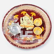 Silver Swastik and Gajanan Rakhi Pooja Thali